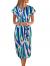 TEMOFON Women's Dresses Summer Floral Geometric Pattern Short Sleeve Midi V-Neck Casual Dress with Belt S-2XL