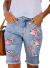 Sidefeel Women Bermuda Shorts Denim Destroyed Raw Hem Shorts Jeans
