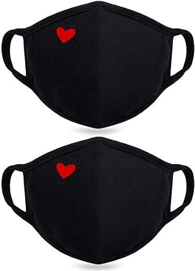 2 Pack Cotton Face Mask - Unisex Cute Heart Mouth Cover- Reusable Dustproof Face Cover for Outdoor Activities