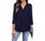 Newchoice Womens Collared V Neck 3/4 Sleeve Shirts Business Casual Tops Loose Work Blouses