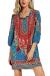 Women Bohemian Neck Tie Vintage Printed Ethnic Style Summer Shift Dress
