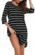 Vlazom Women’s Nightgowns Soft Cotton Stripe Nightdress 3/4 Sleeve Night Shirt Sleepwear with Pockets