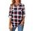 MIXJOY Baikea Women's 3/4 Sleeve V Neck Plaid Shirt Casual Tunic Blouse with Chest Flaps