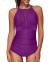 Tempt Me Women One Piece Swimsuit High Neck Plunge Mesh Ruched Monokini Swimwear