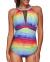 Tempt Me Women One Piece Swimsuit High Neck Plunge Mesh Ruched Monokini Swimwear