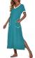 PrinStory Womens Long Nightgown Short Sleeve Nightshirt V-Neck Soft Loungewear Casual Sleepwear With Pockets