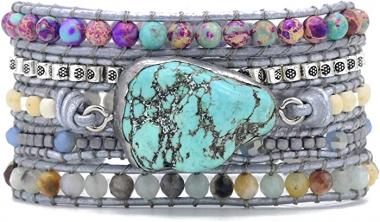 Boho Handmade Natural Stone Wrap Bracelets Turquoises Crystal Beads Bracelet Jewelry
