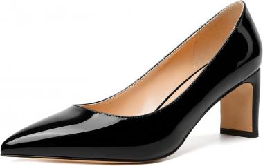 NUMALEO Womens Party Pointed Toe Fashion Patent Slip On Chunky Mid Heel Pumps Shoes 2.5 Inch