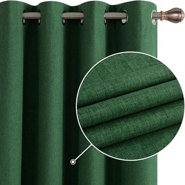 Deconovo 100% Blackout Curtains 45 Inch Length, 2 Panel Sets Linen Textured Curtains with Grey Coating, Thermal Insulated Curtains for Kitchen（Dark Forest, 52W x 45L Inch, 2 Panels）