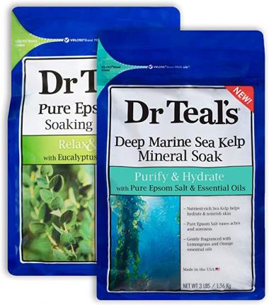Dr Teal's Epsom Salt Bath Combo Pack (6 lbs Total), Relax & Relief with Eucalyptus & Spearmint, and Purify & Hydrate with Deep Marine Sea Kelp