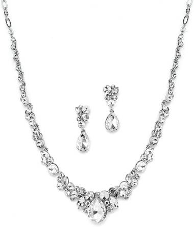 Mariell Glamorous Clear Crystal Wedding, Prom, Bridesmaids or Mother of Bride Necklace and Earrings Set