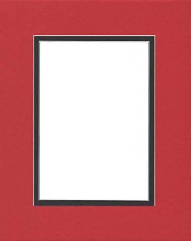 Pack of (5) 11x14 Double Acid Free White Core Picture Mats Cut for 8.5x11 Pictures in Real Red and Black
