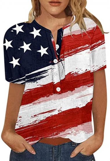 Women Button Neckline T Shirts Fashion Casual Trendy Printed Henley Tee Shirt Short Sleeve Cute Summer Tops Tunic