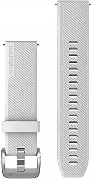 Garmin Quick Release 20 Watch Band, White Silicone with Polished Silver Hardware, (010-13114-01)