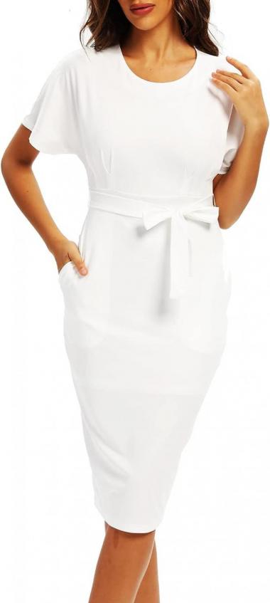 Women's Round Neck Short Sleeve Office Wear to Work Bodycon Midi Pencil Dress