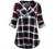 Miusey Womens Mandarin Collar Plaid Roll Sleeve V Neck Flowy Loose Tunic Blouse