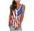 Fashion Women Tank American Flag Print Lace Tops Insert V-Neck Shirt Blouse