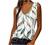 Women's Scoop Neck Casual Sleeveless Shirts Vintage Aesthetic Printing Zipper Plunge Summer Tank Tops and Blouses