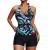 Smooto Bikini Set Women Floral Printed Split Tankini Set Padded Tank Tops with High Waist Boyshorts Swimsuit Beachwear