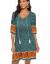 Halife Women's Vintage Ethnic Style Printed Tassel Tie Neck Loose Fit Bohemian Tunic Dress
