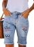 Sidefeel Women Bermuda Shorts Denim Destroyed Raw Hem Shorts Jeans