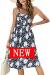 Halife Womens Summer Dresses Casual Spaghetti Strap Floral Button Down Swing Midi Dress with Pockets