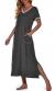 PrinStory Womens Long Nightgown Short Sleeve Nightshirt V-Neck Soft Loungewear Casual Sleepwear With Pockets