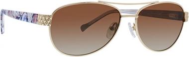 Vera Bradley Women's Marlene Polarized Aviator Sunglasses, Gold, 56