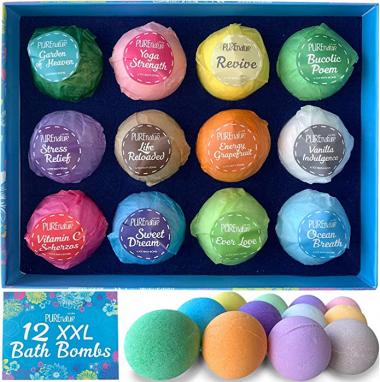 Bath Bombs - 12 pcs - Gift Set for Women ​and​ Men - ​with ​Organic Essential Oils - Self Care Shower Balls ​for​ Relaxing