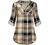 Miusey Womens Mandarin Collar Plaid Roll Sleeve V Neck Flowy Loose Tunic Blouse