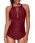 Tempt Me Women One Piece Swimsuit High Neck Plunge Mesh Ruched Monokini Swimwear
