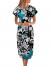 TEMOFON Women's Dresses Summer Floral Geometric Pattern Short Sleeve Midi V-Neck Casual Dress with Belt S-2XL