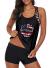 Aleumdr Womens Blouson Striped Printed Strappy T-Back Push up Tankini Top with Shorts