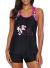 Aleumdr Womens Blouson Striped Printed Strappy T-Back Push up Tankini Top with Shorts