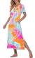 PrinStory Womens Long Nightgown Short Sleeve Nightshirt V-Neck Soft Loungewear Casual Sleepwear With Pockets