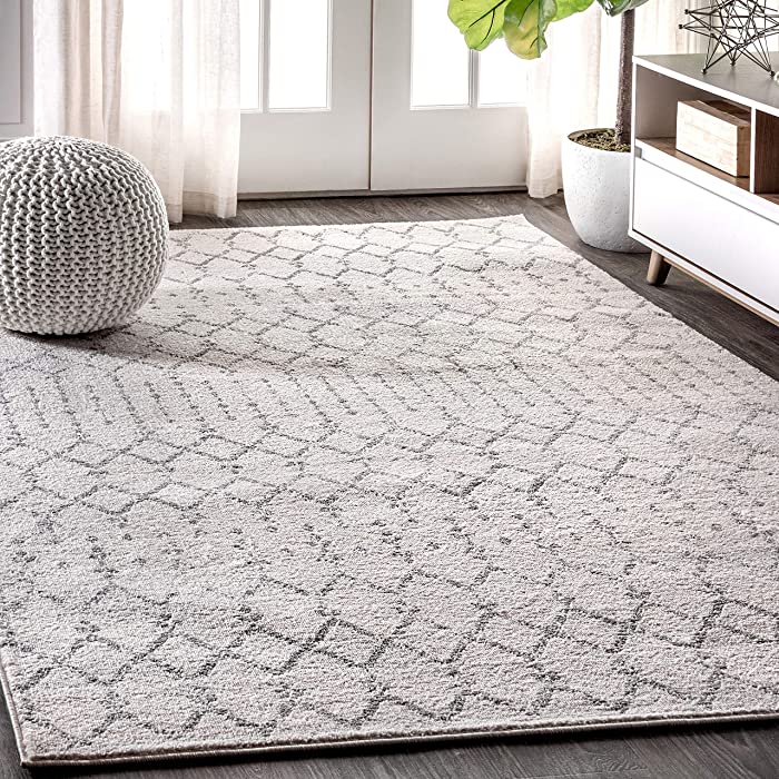 JONATHAN Y MOH101B-8 Moroccan Hype Boho Vintage Diamond Indoor Area Rug Bohemian Easy Cleaning Bedroom Kitchen Living Room Non Shedding, 8 X 10, Cream/Gray