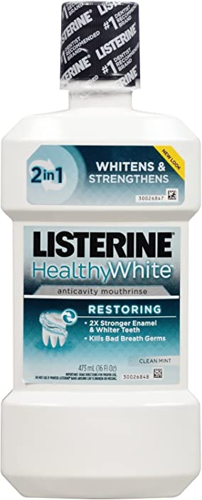 Listerine Whitening Plus Restoring Fluoride Rinse, Clean Mint 16 oz (Pack of 2)