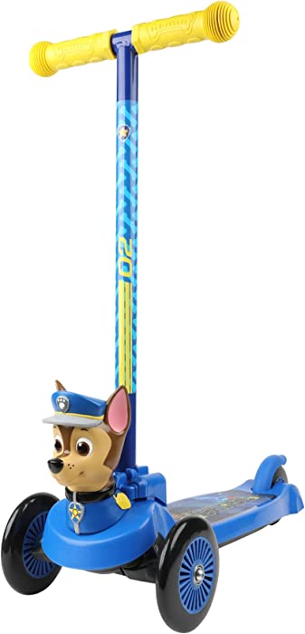 Paw Patrol Chase Self Balancing Kick Scooter Toddler Scooter & Kids Scooter, Extra Wide Deck, 3 Wheel Platform, Foot Activated Brake, 75 lbs Limit, Kids & Toddlers Girls or Boys, for Ages 3 and Up