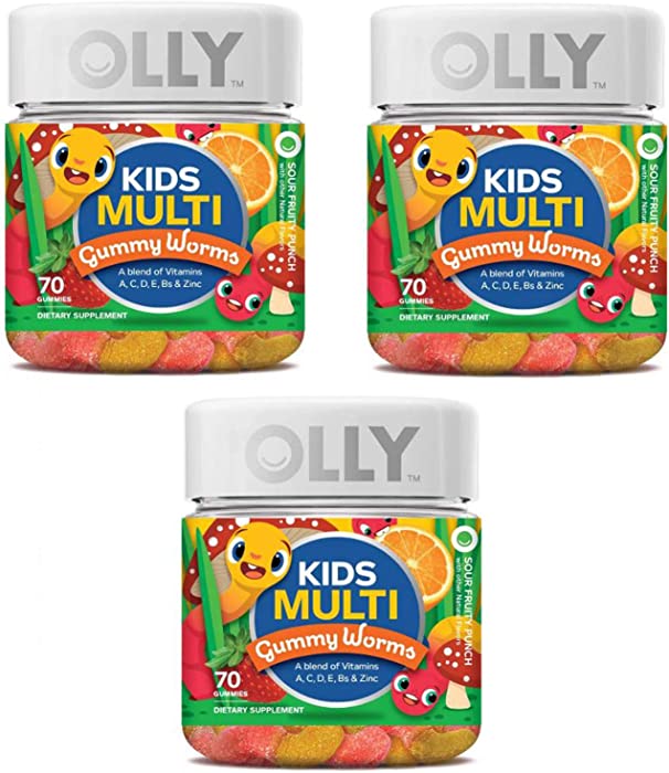 Olly Kids Multivitamin Gummy! 70 Gummies Sour Fruity Punch Flavor! Blend of Daily Vitamins and Minerals! Help Fill Any Nutritional Gaps and Promote Overall Wellness! Choose Your Pack! (3 Pack)