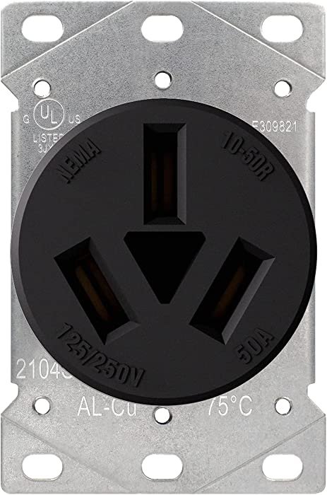 AIDA 10-50R Outlet 50 Amp 3 Pole, 3 Wire 125/250 Volts Non-grounding Heavy Duty Flush Mount Power Outlet Receptacle for EV Charger, Dryer, Welder, Air Compressor, RV, Generator, UL Listed, 030636