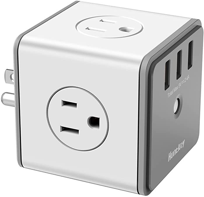 Outlet Extender with USB 4 AC Outlets 3 USB Charging Ports, Huntkey Cube Outlet Surge Protector Portable Design, Overload Protection for iPhone, Compact for Travel and Office, SMC007