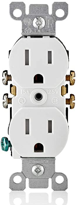 Leviton T5320-W Straight Blade Tamper Resistant Duplex Receptacle, 125 V, 15 A, 2 Pole, 3 Wire, 1 Pack, White