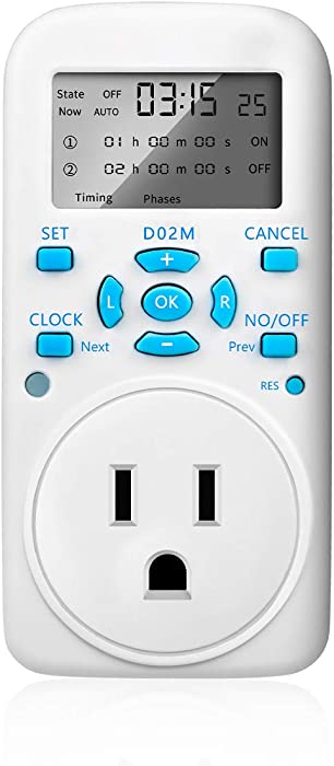 Timer Outlet, Programmable 110V/220V Pump Timer Switch, Minimum Setting by Seconds, Timing Socket Converter, Power Timing Automatic Control Outlets