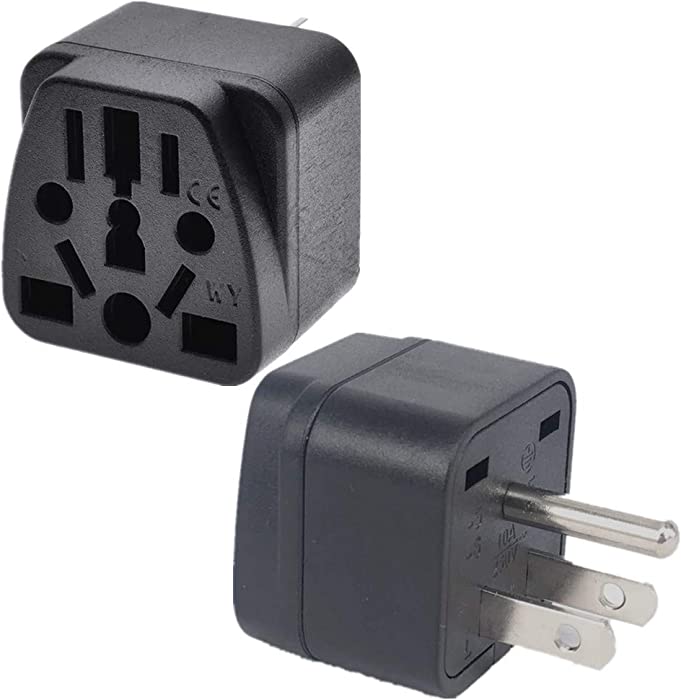 (2PACK) US Travel Plug Adapter EU,AU,UK,NZ,CN,in to USA (Type B), Grounded 3 Prong USA Wall Plug, EU to US Travel Adaptor and Converter, Power Outlet Charger,Wall Outlet Power Charger Converter Black