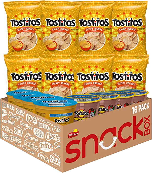 Tostitos Variety Bite Sized Rounds Salsa Cups Nacho Cheese Cups, Chip and Dip Pack, 16 Count