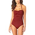 Anne Cole Women&#39;s Standard Twist Front Shirred One Piece Swimsuit, Raisin, 14