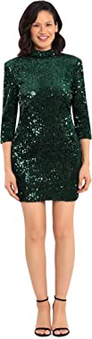 Donna Morgan Women's Stretch Velvet Sequin Mock Neck Mini Dress