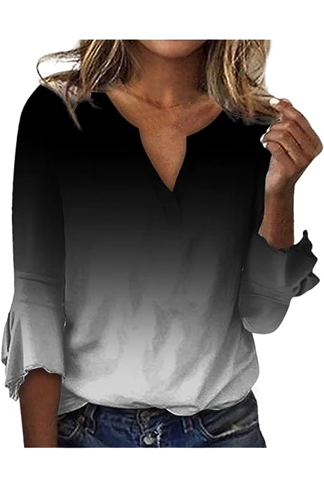 3/4 Sleeve Tops for Women Summer Floral Print Casual Blouse Tunic V Neck T Shirts Dressy Trendy Ladies Clothing 2023
