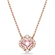 Swarovski Sparkling Dance Women&#39;s Clover Pendant Necklace with Pink and White Crystals on a Rose-Gold Tone Plated Chain