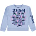 Disney Girls Lilo and Stitch Sweatshirt - Girls Classic Lilo and Stitch Lilo and Stitch Crewneck Sweatshirt with Sleeve Print (Light Blue, Small)